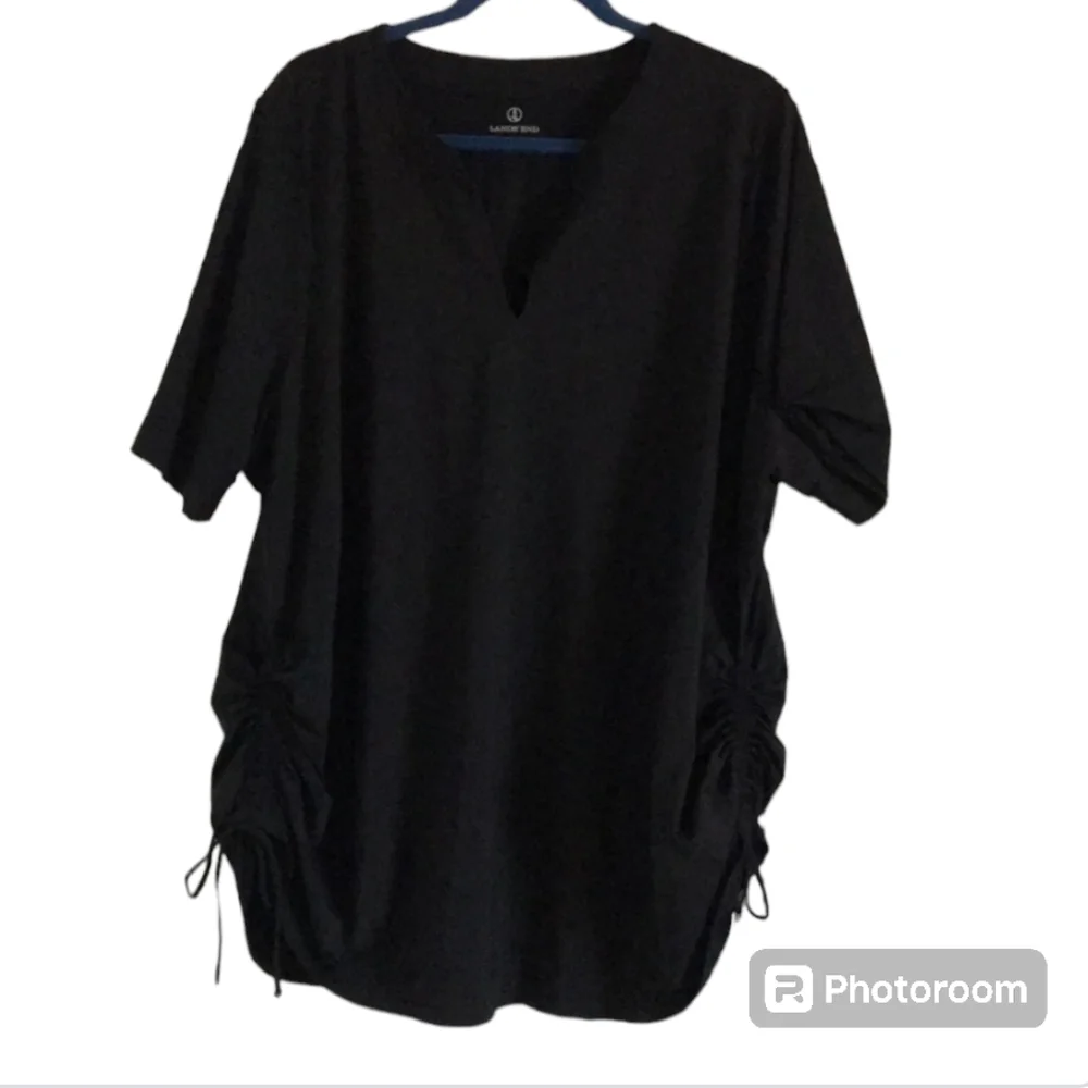 Land's End Black Short Sleeve Side Cinch V Neck Rashguard 3X